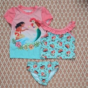 3pcs Disney Princess Ariel and Moana Swim Set - Coral and Mint Kids XS